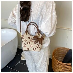 Designer-Inspired Brown & Cream Monogram Tote Bag